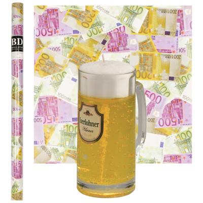 Bier Kaars - Duits Bier - H15 cm met Euro Geld Inpakpapier - cadeau voor vaderdag - oom - opa Bier Kaars - Duits Bier - H15 cm met Euro Geld Inpakpapier - cadeau voor vaderdag - oom - opa