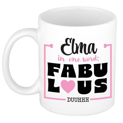 Naam mok Elma - wit - Fabulous - keramiek - 300 ml - cadeau collega beker