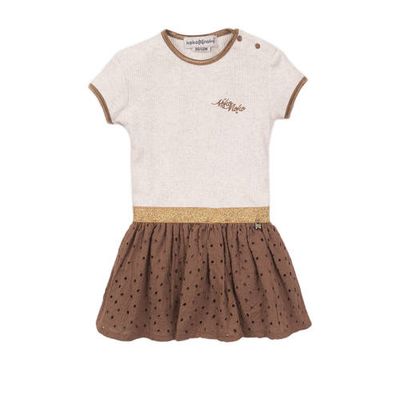 Koko Noko ribgebreide jurk met glitters camel/beige Koko Noko ribgebreide jurk met glitters camel/beige