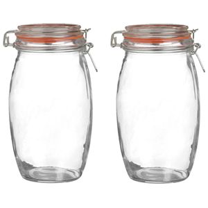 Voorraadpot/bewaarpot - 2x - 1.3L - glas - met beugelsluiting - D13 x H22 cm