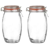 Voorraadpot/bewaarpot - 2x - 1.3L - glas - met beugelsluiting - D13 x H22 cm