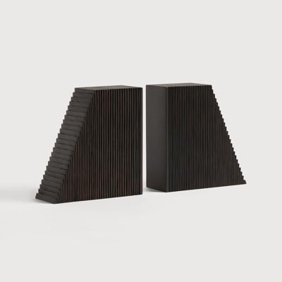Ethnicraft Boekenstandaard 'Grooves' Mahoniehout, Set van 2 stuks, kleur Donkerbruin