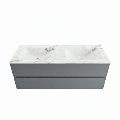 MONDIAZ VICA-DLUX 130cm badmeubel onderkast Plata 2 lades. Inbouw wastafel CLOUD dubbel 2 kraangaten, kleur Frappe.
