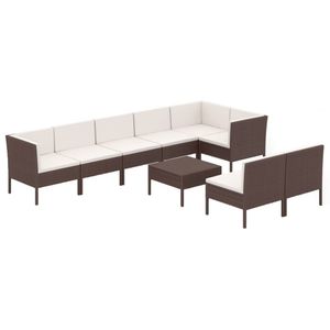 vidaXL 9-delige Loungeset met kussens poly rattan bruin