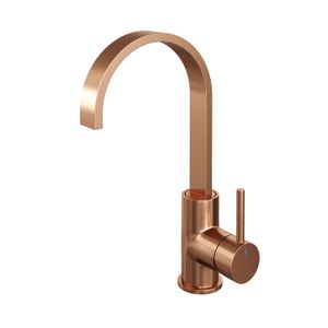 Wastafelmengkraan Brauer Copper Edition Coldstart Opbouw Hoog Plat Gebogen Ronde Hendel Geborsteld Koper PVD Brauer