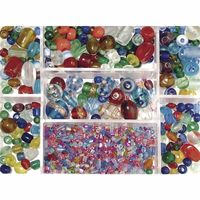 Gekleurde glaskralen in opbergdoos 115 gram hobbymateriaal - thumbnail