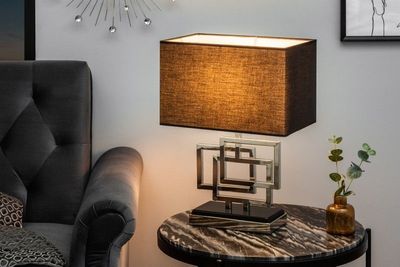 Moderne tafellamp ATLANTIS 56cm zilveren stoffen kap zwart marmeren lamp - 39097