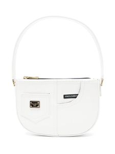 Dolce & Gabbana Kids sac porté épaule verni à plaque logo - Blanc