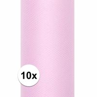 10x Rollen tule stof licht roze 15 cm breed