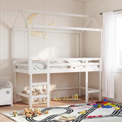 Halfhoogslaper met ladder en bedhuis grenenhout wit 80x200 cm
