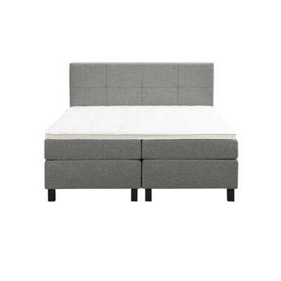 Boxspring Liv geblokt - lichtgrijs - 160x200 cm - vierkante poot - Leen Bakker