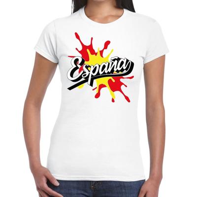 Landen t-shirt - Espana - Spanje - spetter print - wit - voor dames - supporters kleding