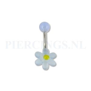 Navelpiercing acryl bloem lichtblauw-geel