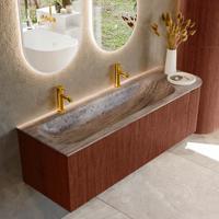 Badmeubel Mondiaz Kurve-Dlux | 145 cm | Meubelkleur Ruby | Wastafelkleur Oza | Solid surface | Wasbak linker zijde spoelbak | 2 kraangaten