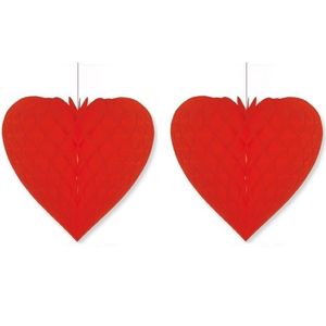 2x Bruiloft decoratie hart rood 28 x 32 cm - Hangdecoratie
