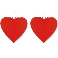 2x Bruiloft decoratie hart rood 28 x 32 cm - Hangdecoratie - thumbnail