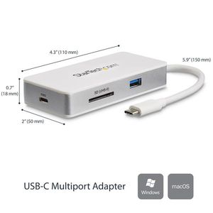 StarTech.com USB-C 4-in1 multiport adapter SD (UHS-II) kaartlezer 100W Power Delivery 4K HDMI GbE 1x USB 3.0