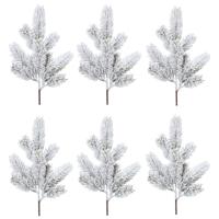 Kunst dennentak - 6x - groen - 36 cm - met sneeuw - kersttakken - kerststukje takken
