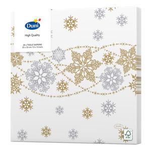 Duni Kerstservetten - 20x - wit - sneeuwvlokken - 33 x 33 cm - 3 laags