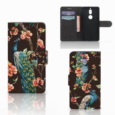 Nokia 7 | Telefoonhoesje | Met pasjeshouder | Pauw met Bloemen