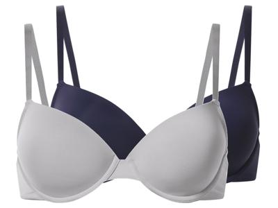 esmara Set van 2 dames T-shirt-BH's (Donkerblauw/lichtgrijs, 85B)