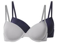 esmara Set van 2 dames T-shirt-BH's (Donkerblauw/lichtgrijs, 85B)