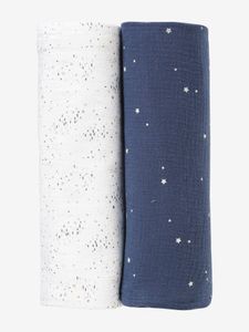 Set van 2 wattenkussens marineblauw/wit