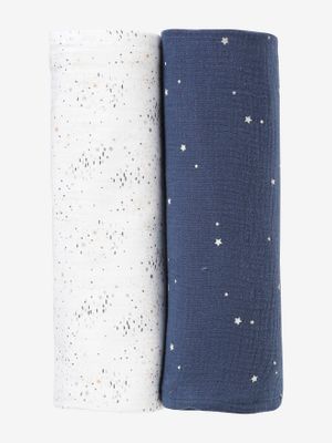 Set van 2 wattenkussens marineblauw/wit