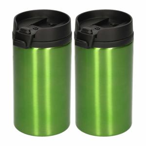 Reisbeker - 2x - 300 ml - groen - thermosbeker - 15 x 7 cm - RVS