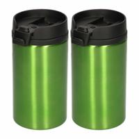 Reisbeker - 2x - 300 ml - groen - thermosbeker - 15 x 7 cm - RVS