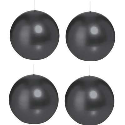 Trend Candles Bolkaars glad - 4x - zwart - 7 cm - 16 branduren - ronde kaarsen