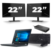 Dell Latitude E5470 - Intel Core i5-6e Generatie - 14 inch - 8GB RAM - 256GB SSD - Windows 11 + 2x 22 inch Monitor