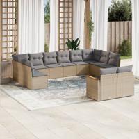 12-delige Loungeset met kussens poly rattan gemengd beige