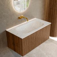 Badmeubel Mondiaz Kurve-Dlux | 90 cm | Meubelkleur Walnut | Wastafelkleur Opalo | Solid surface | Midden spoelbak | Zonder kraangat(en) Badmeubel Mondiaz Kurve-Dlux | 90 cm | Meubelkleur Walnut | Wastafelkleur Opalo | Solid surface | Midden spoelbak | Zonder kraangat(en)