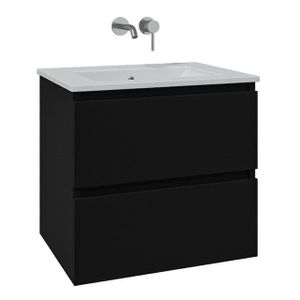 Adema Chaci Badkamermeubelset - 60x46x57cm - 1 keramische wasbak wit - zonder kraangaten - 2 lades - mat zwart SW1212760/SW773925