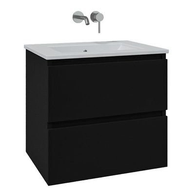 Adema Chaci Badkamermeubelset - 60x46x57cm - 1 keramische wasbak wit - zonder kraangaten - 2 lades - mat zwart SW1212760/SW773925