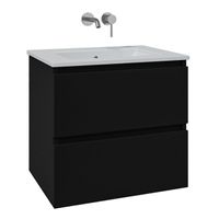 Adema Chaci Badkamermeubelset - 60x46x57cm - 1 keramische wasbak wit - zonder kraangaten - 2 lades - mat zwart SW1212760/SW773925