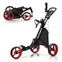 3 Wielen Golf Duwkar Golftrolley voor Golfclubs Golftas Houder Met Tin Folie Gecoat Opbergtas Elastische Riem Verstelbare Paraplu - thumbnail