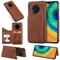 Voor Huawei mate 30 kat boom reliëf patroon schokbestendige beschermhoes met kaartsleuven & fotolijstjes (bruin)
