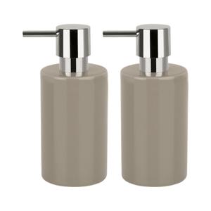 Luxe zeeppompje/dispenser Sienna - 2x - glans beige - porselein - 16 x 7 cm - 300 ml