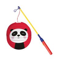 Bol lampion pandabeer - rood - 22 cm - papier - met lampionstokje - 40 cm