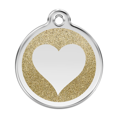 Heart Gold glitter hondenpenning large/groot dia. 3,8 cm - Reddingo