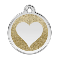 Heart Gold glitter hondenpenning large/groot dia. 3,8 cm - Reddingo