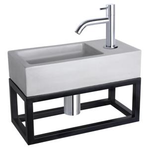 Differnz Ravo fonteinset beton lichtgrijs - kraan gebogen - met handdoekrek - 38.5 x 18.5 x 9 cm - chroom
