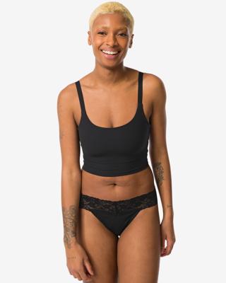 HEMA Damesstring katoen met kant zwart (zwart)