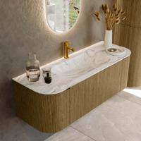 Badmeubel Mondiaz Kurve-Dlux | 130 cm cm | Meubelkleur Dusk | Wastafelkleur Glace | Solid surface | Wasbak midden spoelbak | 1 kraangat