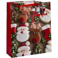 Gerimport Kerst cadeau tasje - 42 cm - kerstman en rendier