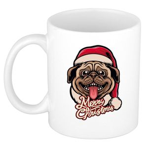 Merry Christmas hond kerstmok / kerstbeker wit 300 ml