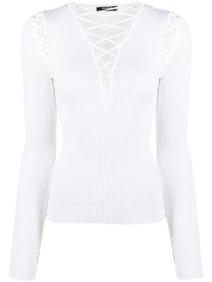 Balmain haut en maille à détail de laçage - Blanc