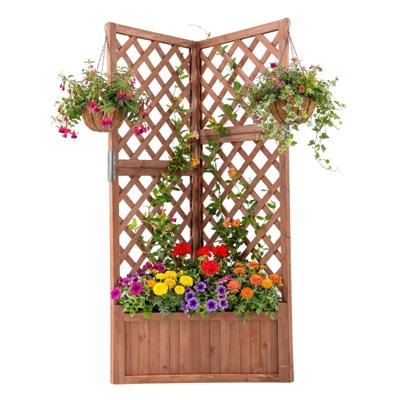 Verhoogde Tuinbak met Latwerk Verhoogde Houten Plantenbak voor Klimplanten-Bruin